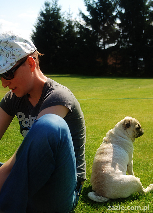 mopsy pugs Kumok i Miszur na trawie