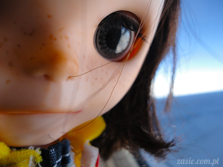 Orka Blythe doll lalka Simply Chocolate custom by Zazie kieszonkowy atlas chmur, above the clouds, airplane view 