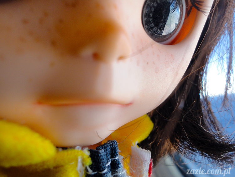 Orka Blythe doll lalka Simply Chocolate custom by Zazie kieszonkowy atlas chmur, above the clouds, airplane view 