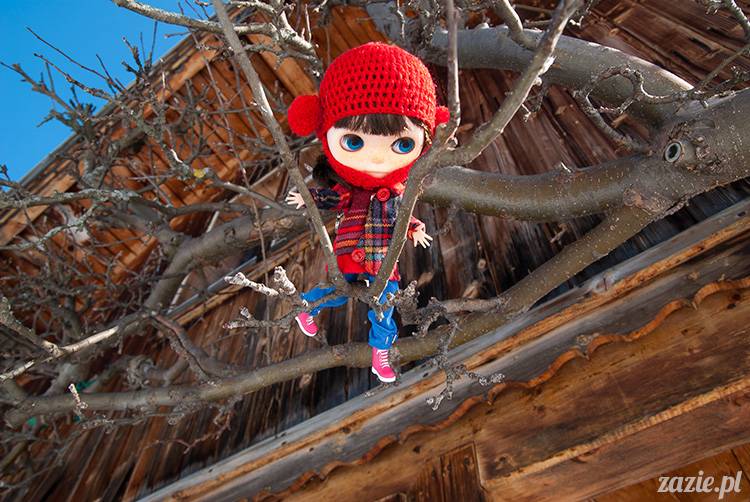 lalka Blythe doll Simply Chocolate & Vanilla custom ooak by Zazie Oh!Zazie, winter time play on the snow ski mountains