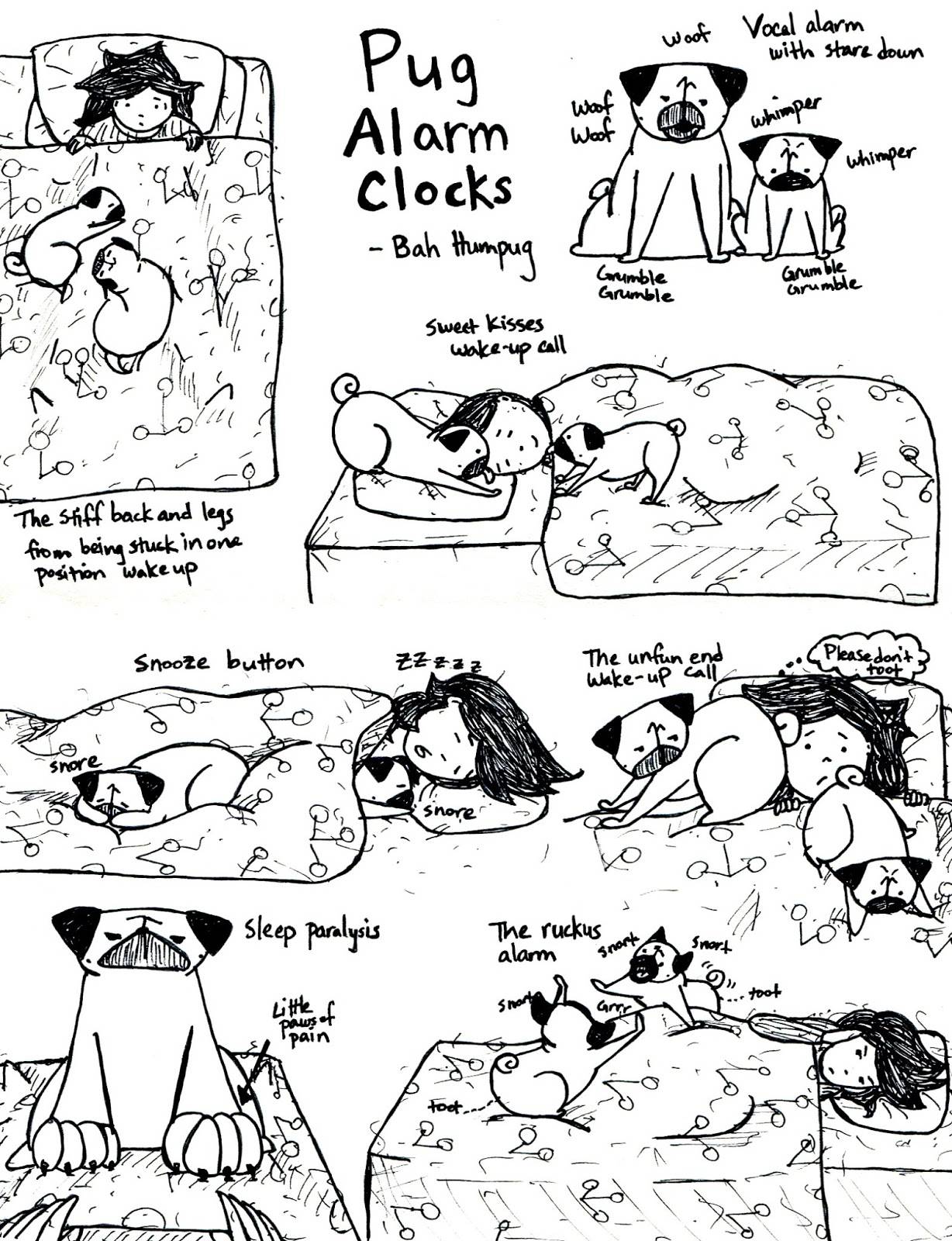 rysunek pochodzi z bloga bahhumpug.com Pug alarm clocks