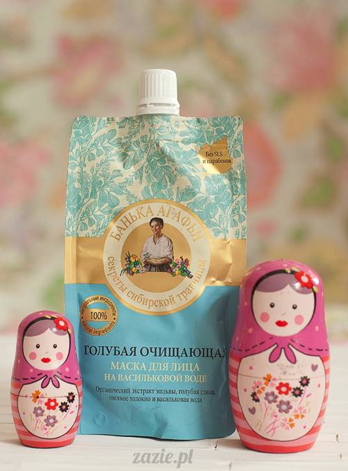 recenzje kosmetyków, opinie o kosmetykach, Pervoe Reshenie, Bania Agafii Maska do twarzy oczyszczająca na wodzie bławatkowej