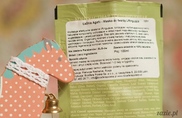 recenzje kosmetyków, opinie o kosmetykach, Pervoe Reshenie, Bania Agafii maska do twarzy liftingująca