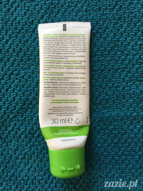 blog kosmetyczny, recenzje i testy kosmetyków, opinie o kosmetykach, leczenie trądziku, cera tłusta, cera problematyczna z niedoskonałościami, Iwostin Purritin Aktywny krem eliminujący niedoskonałości