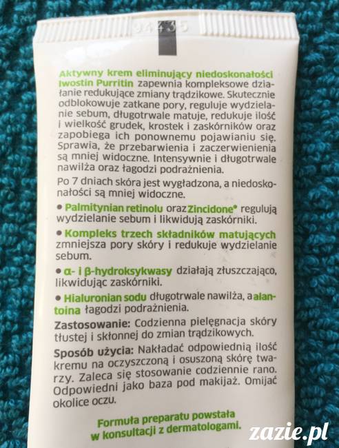 blog kosmetyczny, recenzje i testy kosmetyków, opinie o kosmetykach, leczenie trądziku, cera tłusta, cera problematyczna z niedoskonałościami, Iwostin Purritin Aktywny krem eliminujący niedoskonałości