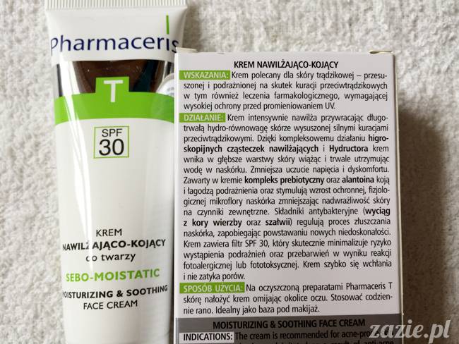 blog kosmetyczny, recenzje i testy kosmetyków, opinie o kosmetykach, leczenie trądziku, cera tłusta, cera problematyczna z niedoskonałościami, Pharmaceris Krem nawilżająco-kojący sebo-moistatic SPF30