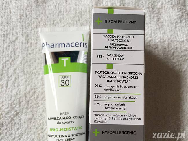 blog kosmetyczny, recenzje i testy kosmetyków, opinie o kosmetykach, leczenie trądziku, cera tłusta, cera problematyczna z niedoskonałościami, Pharmaceris Krem nawilżająco-kojący sebo-moistatic SPF30