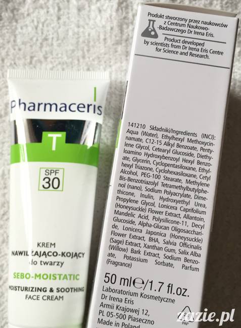 blog kosmetyczny, recenzje i testy kosmetyków, opinie o kosmetykach, leczenie trądziku, cera tłusta, cera problematyczna z niedoskonałościami, Pharmaceris Krem nawilżająco-kojący sebo-moistatic SPF30