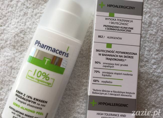 blog kosmetyczny, recenzje i testy kosmetyków, opinie o kosmetykach, leczenie trądziku, cera tłusta, cera problematyczna z niedoskonałościami, Pharmaceris, Krem z 10% kwasem migdałowym sebo almond peel