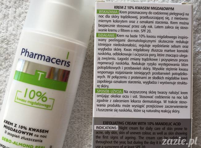 blog kosmetyczny, recenzje i testy kosmetyków, opinie o kosmetykach, leczenie trądziku, cera tłusta, cera problematyczna z niedoskonałościami, Pharmaceris, Krem z 10% kwasem migdałowym sebo almond peel