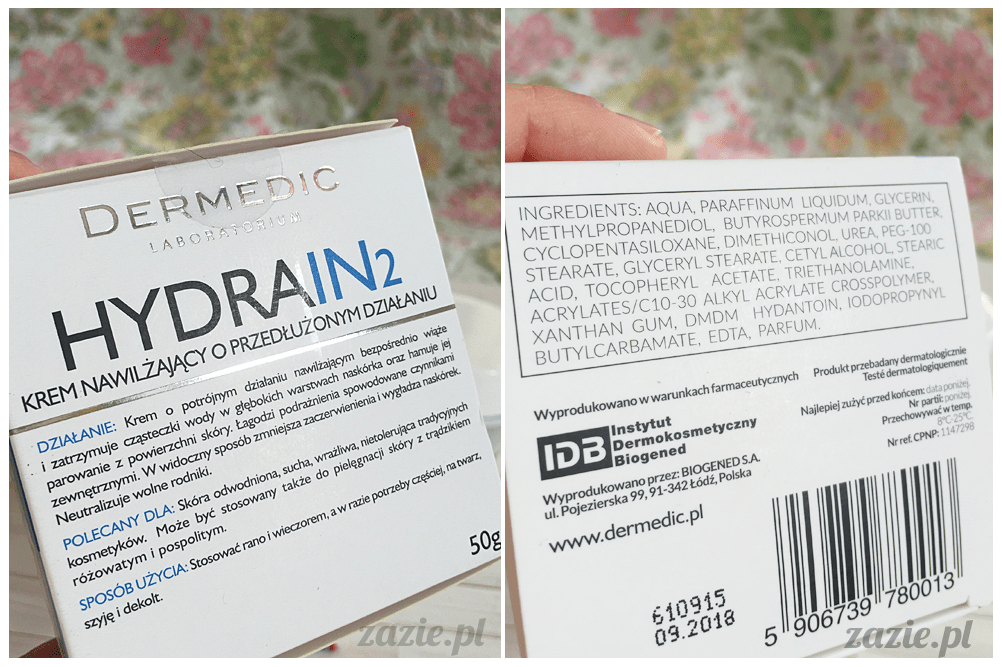 blog kosmetyczny, recenzje i testy kosmetyków, opinie o kosmetykach, Dermedic, HydraIN 2, Krem nawilżający o przedłużonym działaniu